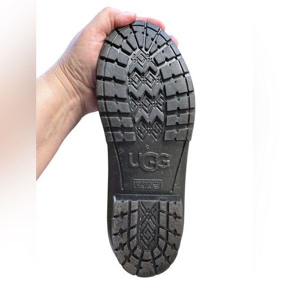 UGG Black Glossy Mid Rain Boots Fleece Lined Pre-Loved - Picture 3 of 13